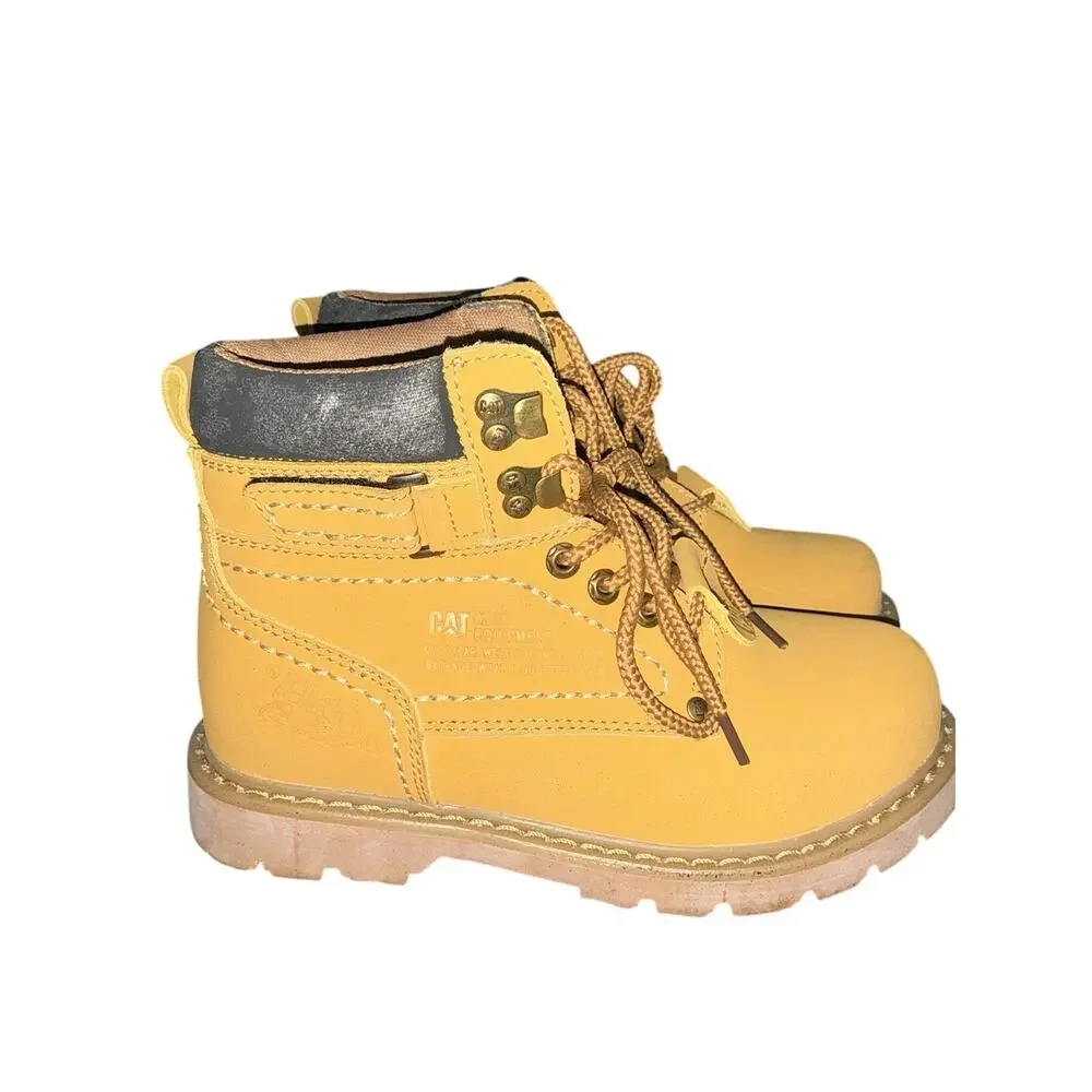CAT Men's Beige Solid Leather Ankle Boots Size 6